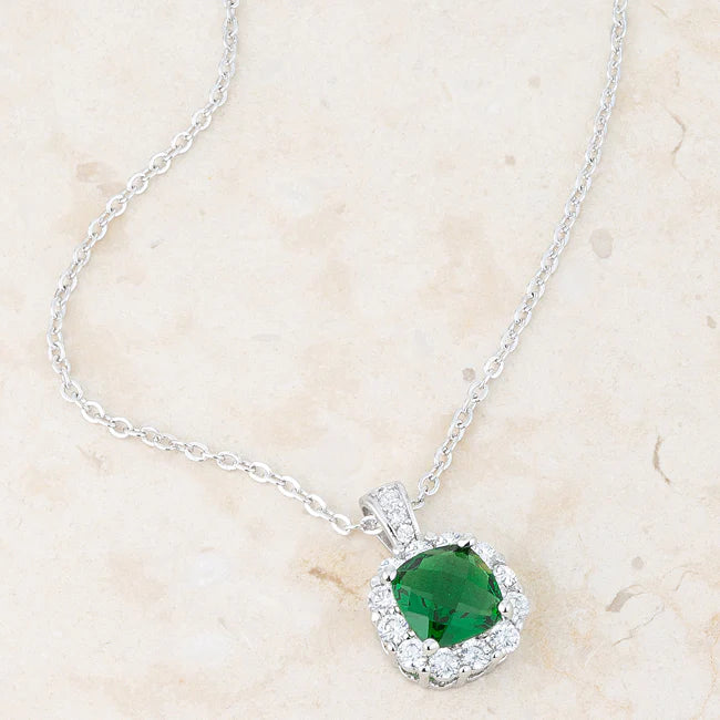 2.6ct Simulated Emerald and Cubic Zirconia Pendant Necklace