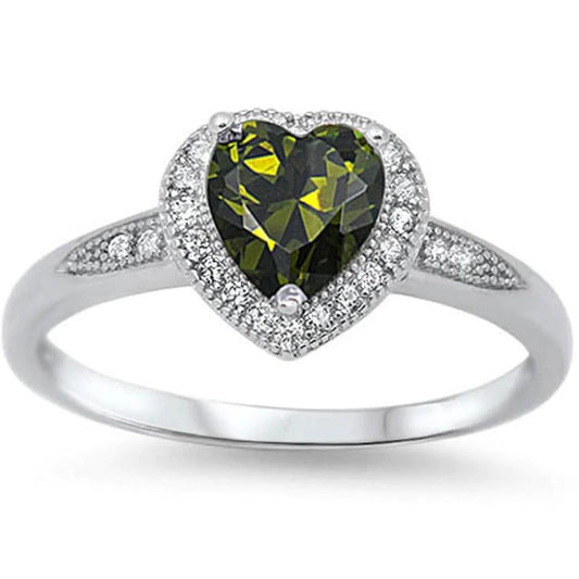 1.25 TCW Halo Heart Cut Peridot Cubic Zirconia Promise Ring