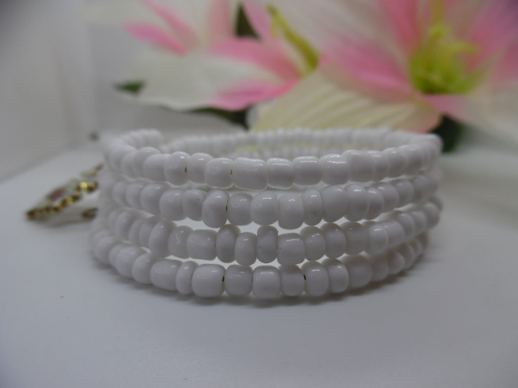 White Seed Bead Wrap Bracelet with Snowflake Charm