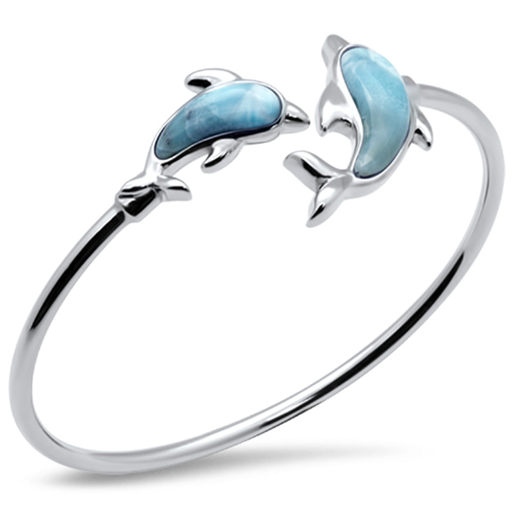 Dolphin .925 Sterling Silver Cuff Bracelet with Larimar stone