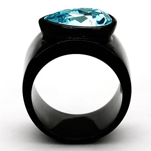 Black Ruthenium Plated Aqua Teardrop Solitaire Ring