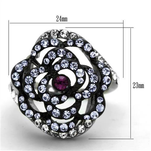 Purple Lilly Synthetic Amethyst Black and Silver Ring