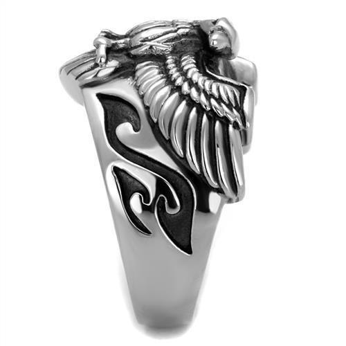 Men's Silver and Black Fire Hawk Ring