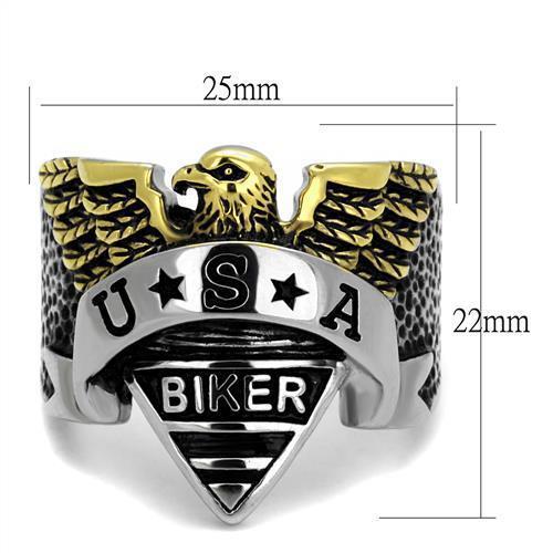 Men's 14k Gold Plated and Stainless Steel Eagle USA Biker Ring