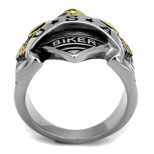 Men's 14k Gold Plated and Stainless Steel Eagle USA Biker Ring