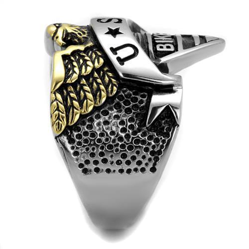 Men's 14k Gold Plated and Stainless Steel Eagle USA Biker Ring