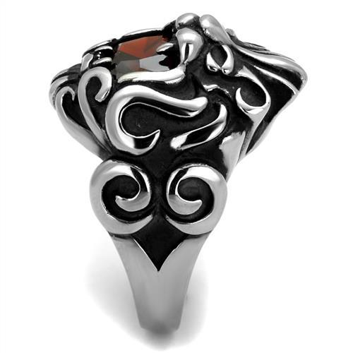 Stainless Steel Lion Head Ring with Square Cubic Zirconia in Garnet