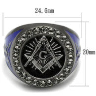 Exquisite Two-Tone Masonic  Stainless Steel Ring  with Black Crystals