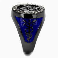 Exquisite Two-Tone Masonic  Stainless Steel Ring  with Black Crystals