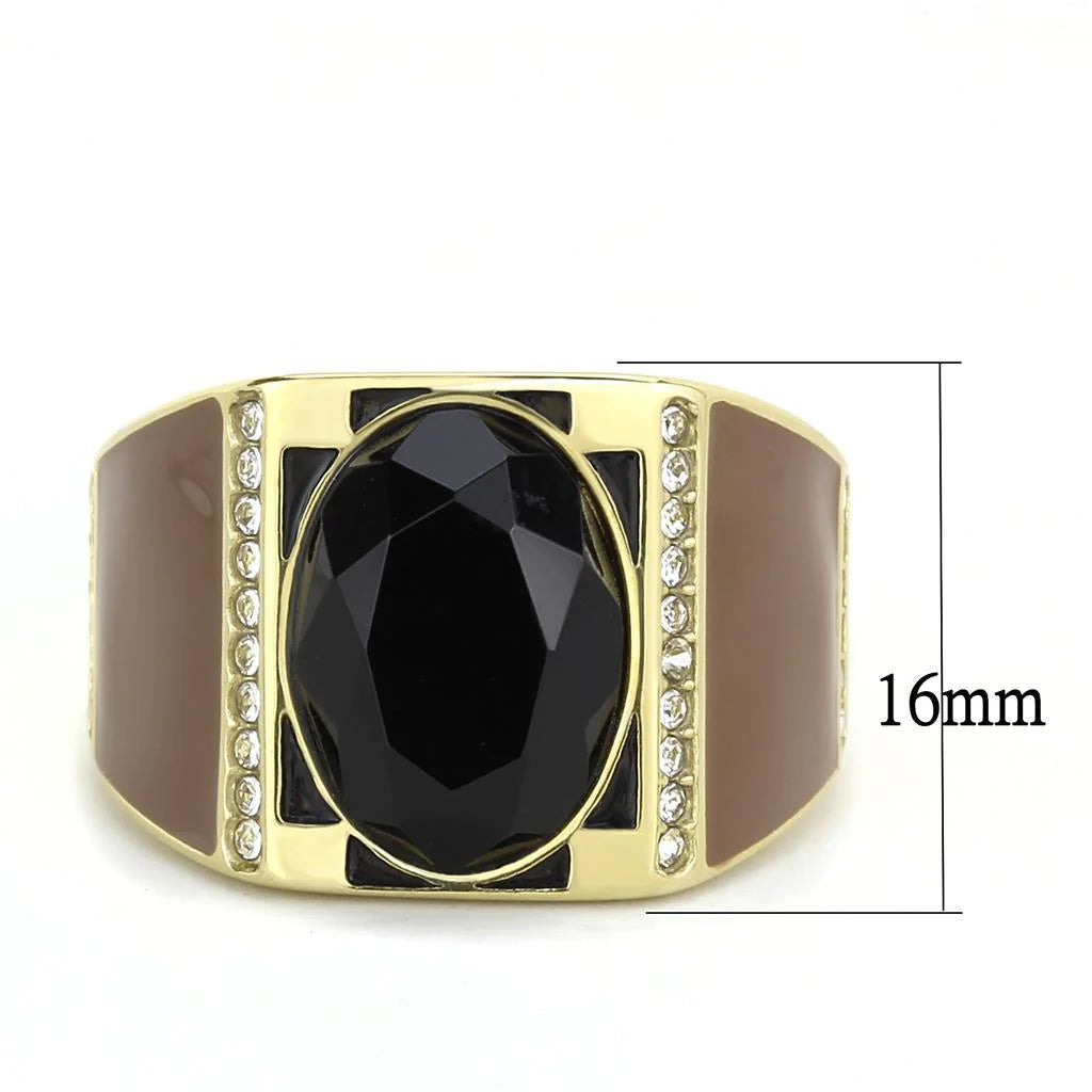 14k Gold and Brown Men's Ring with Synthetic Onyx