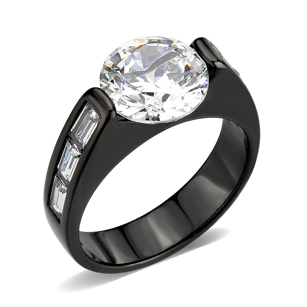 Round Cubic Zirconia Black Ring with Baguette Accents