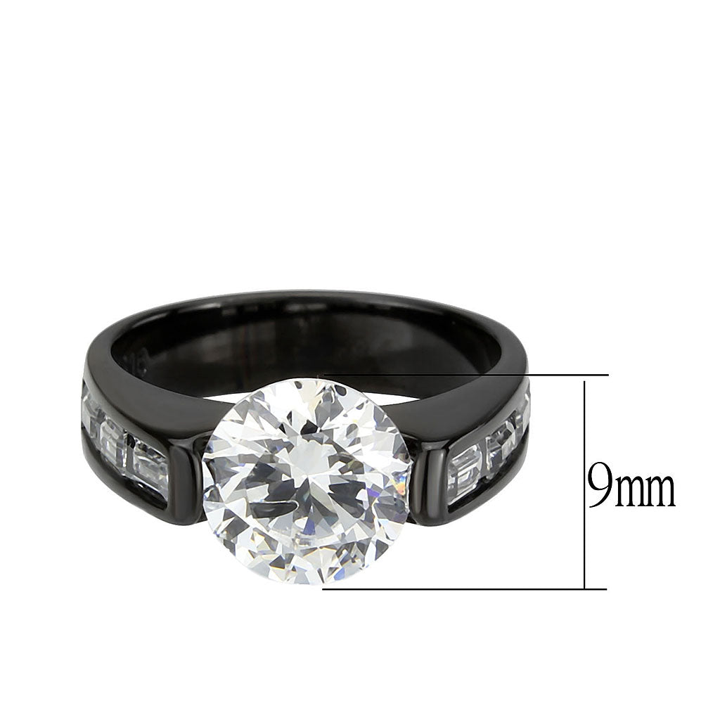 Round Cubic Zirconia Black Ring with Baguette Accents