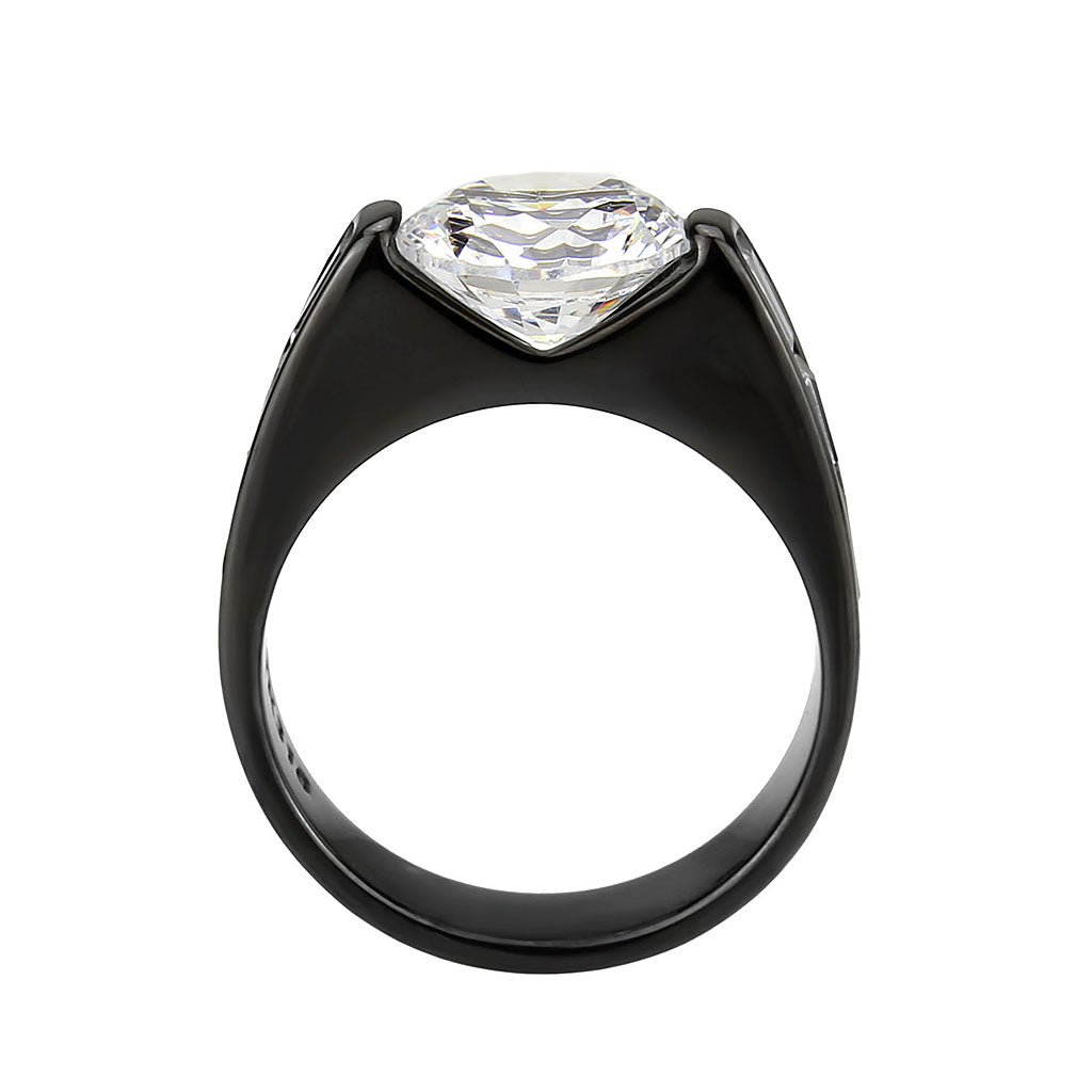 Round Cubic Zirconia Black Ring with Baguette Accents