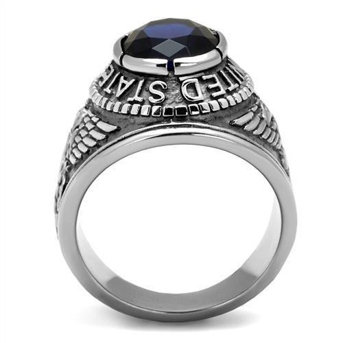 Navy Military Ring with Synthetic Sapphire Stone