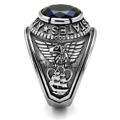 Navy Military Ring with Synthetic Sapphire Stone