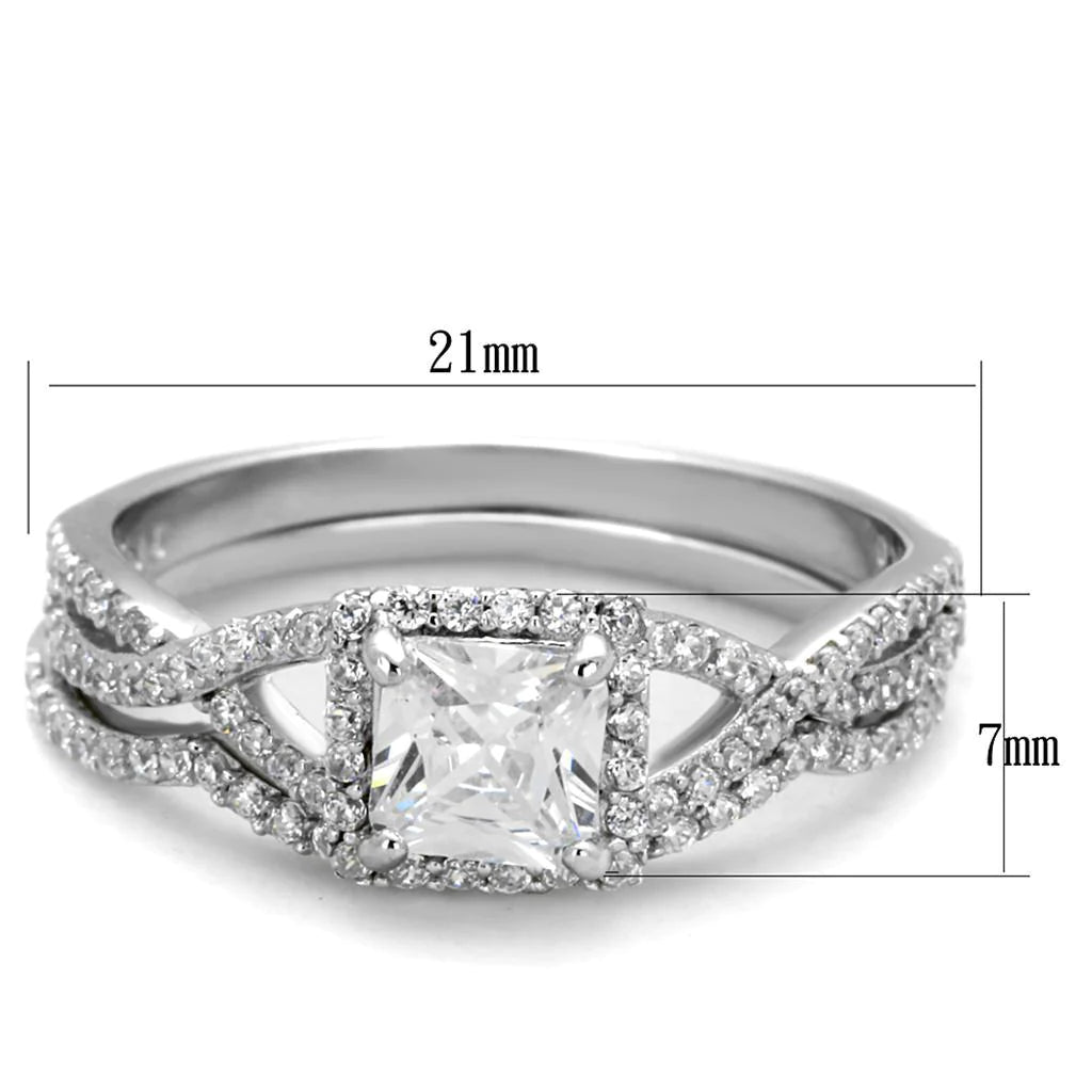 2-Piece Crossover Split Shank Halo CZ Wedding Set Sterling Silver