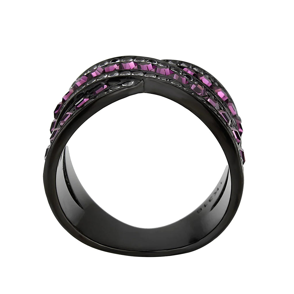 Black Crossover Ring with Top Grade Crystals in Amethyst