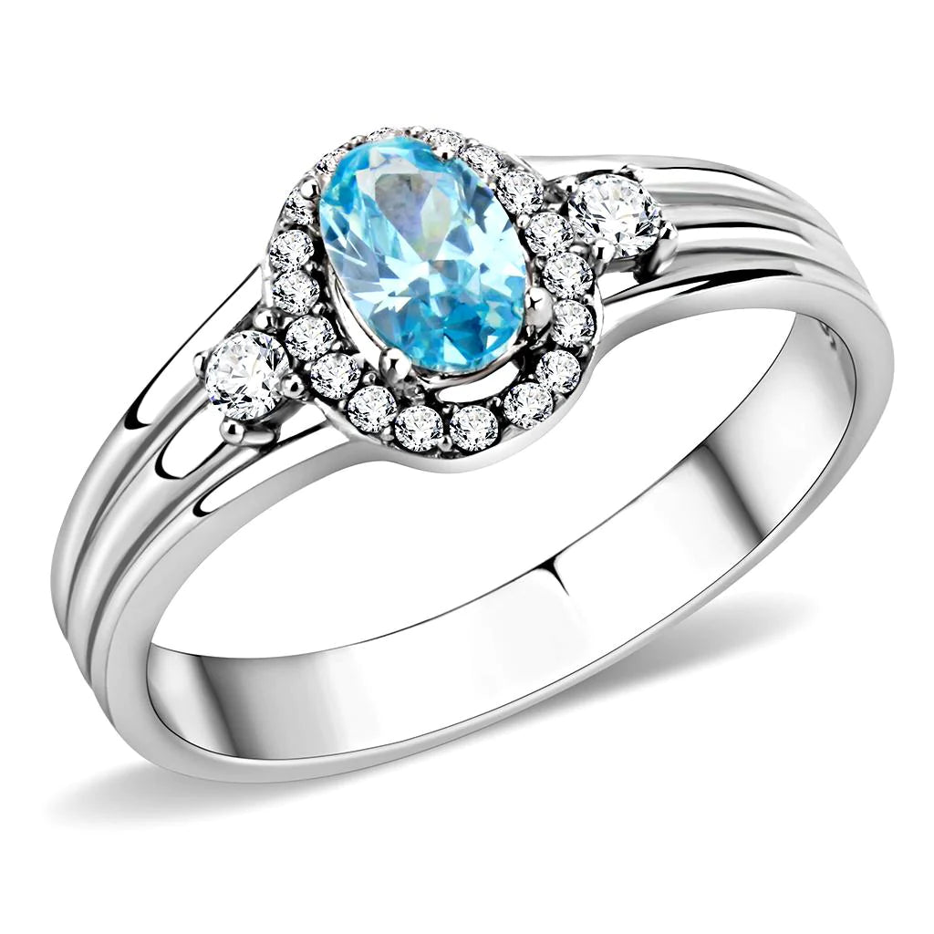 1.3 TCW Lab Created Aquamarine Halo Engagement Ring in Stainless Steel