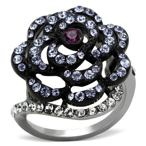 Purple Lilly Synthetic Amethyst Black and Silver Ring