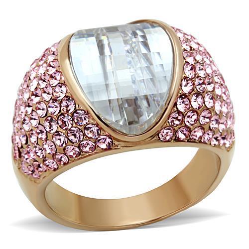 Elegant Rose Gold Stainless Steel Ring with AAA CZ Stone