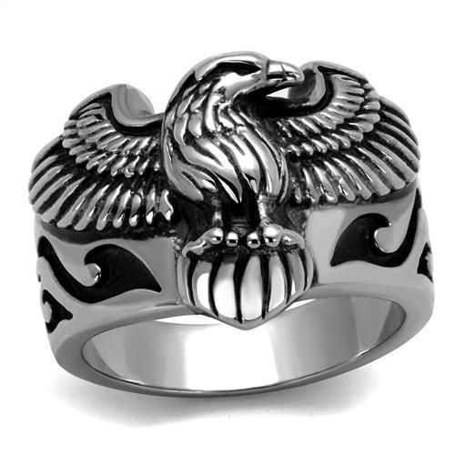 Men's Silver and Black Fire Hawk Ring