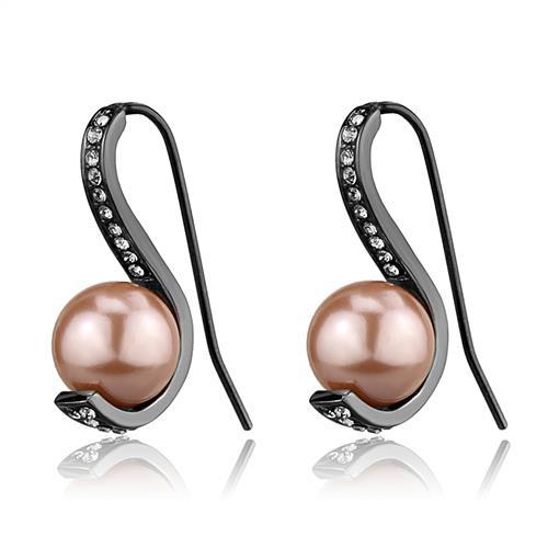 Elegant Light Peach Pearl Earrings with Clear Cubic Zirconia Accents