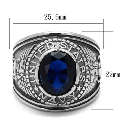 Navy Military Ring with Synthetic Sapphire Stone