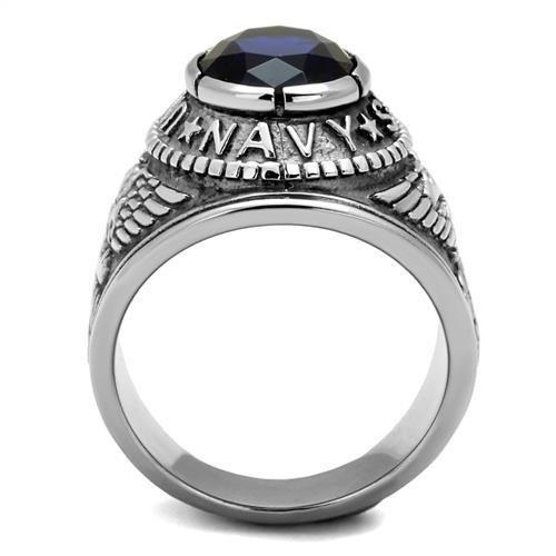 Navy Military Ring with Synthetic Sapphire Stone