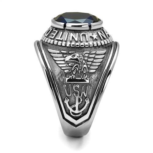 Navy Military Ring with Synthetic Sapphire Stone