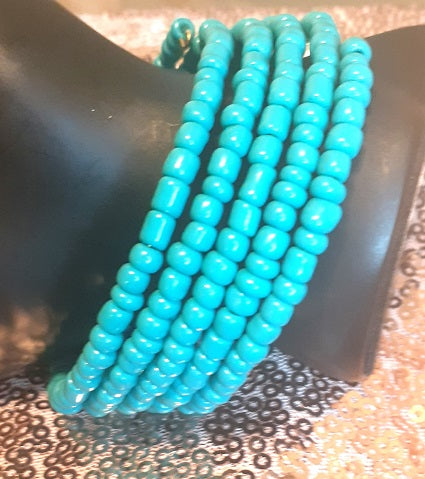 5-Coil Turquoise Seed Bead Bracelet and Earring Set