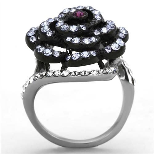 Purple Lilly Synthetic Amethyst Black and Silver Ring