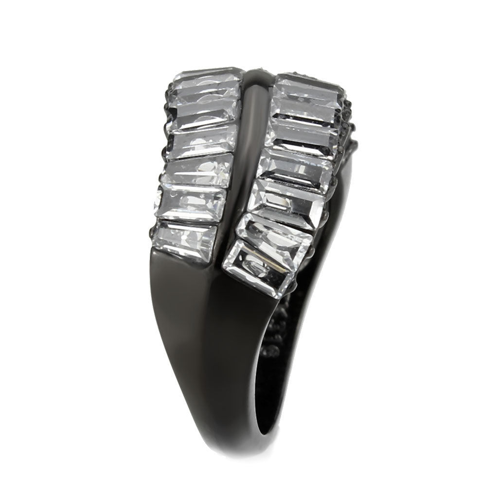 Cobalt Black Stainless Steel Baguette Ring for Women.