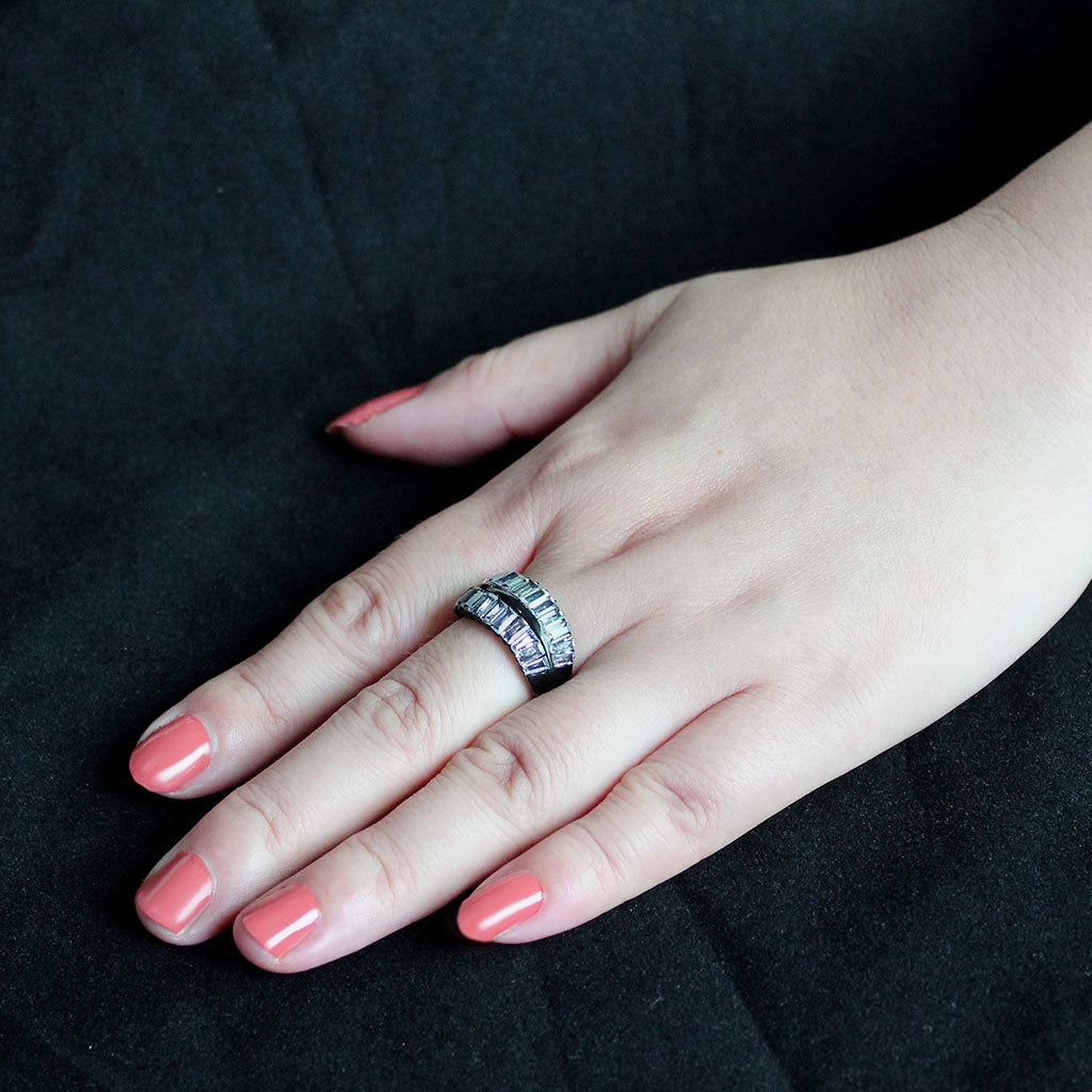 Cobalt Black Stainless Steel Baguette Ring for Women.