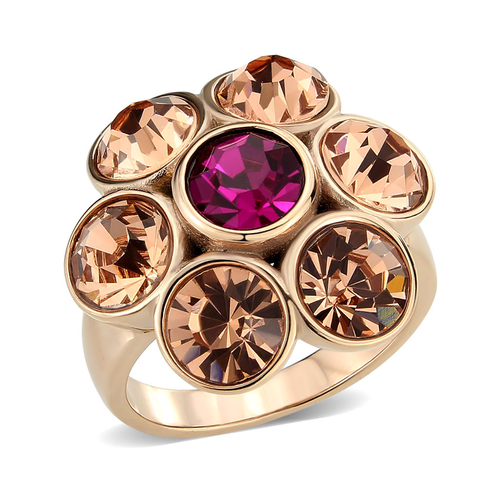 Rose gold flower ring with crystals