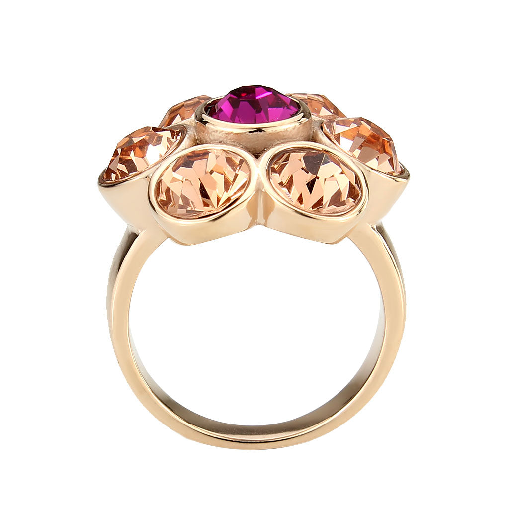 Rose gold flower ring with crystals