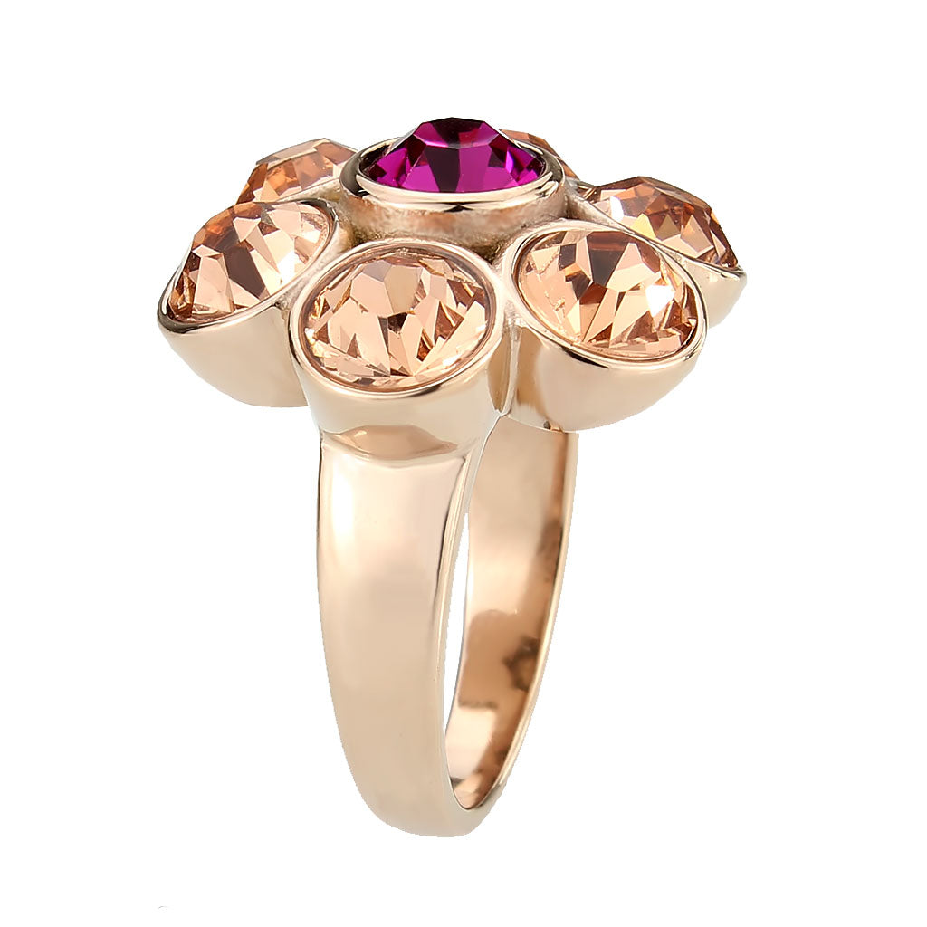 Rose gold flower ring with crystals