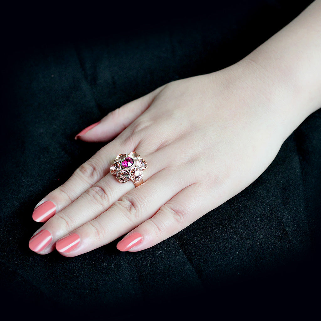 Rose gold flower ring with crystals