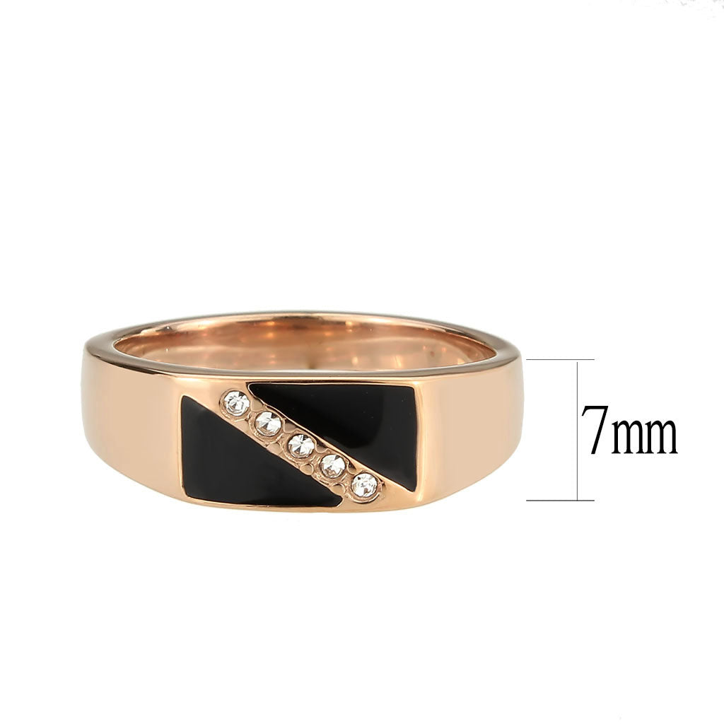 Men's Rose Gold Stainless Steel Ring with Top Grade Clear Crystal