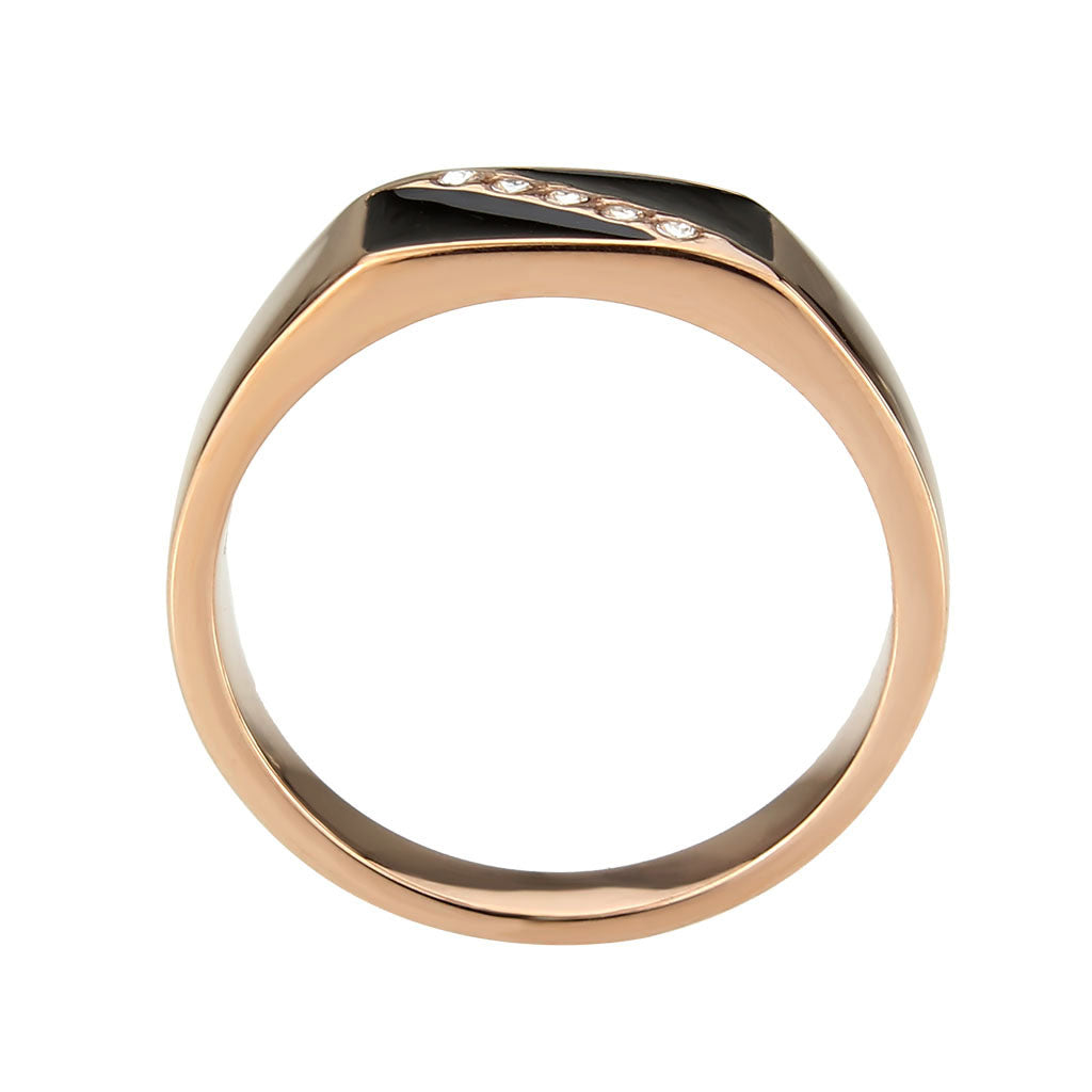 Men's Rose Gold Stainless Steel Ring with Top Grade Clear Crystal