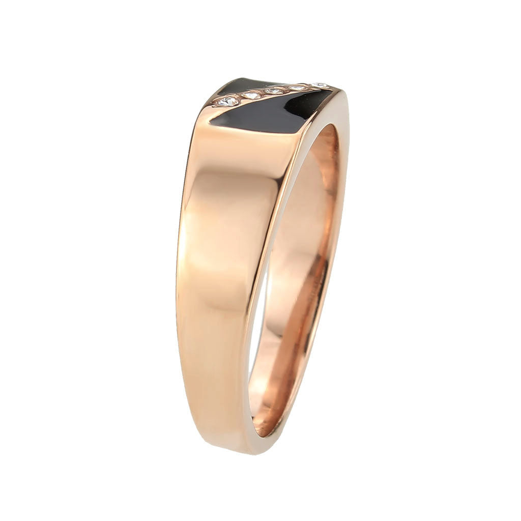 Men's Rose Gold Stainless Steel Ring with Top Grade Clear Crystal